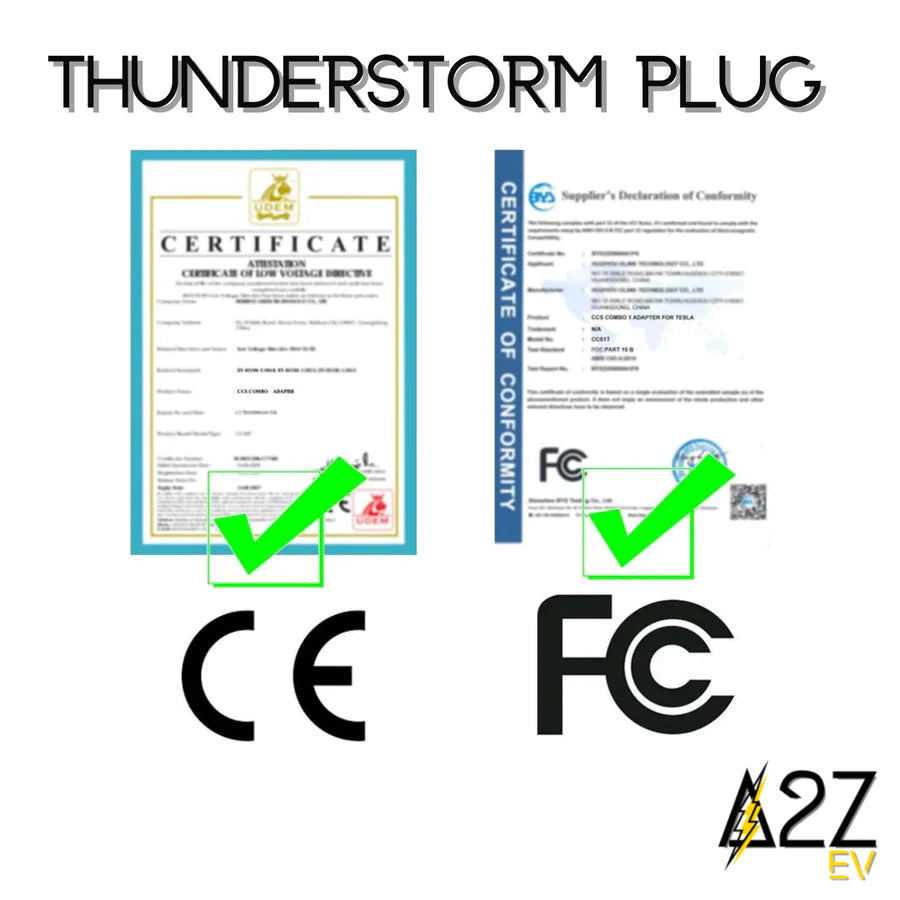 A2ZEV CCS Combo 1 (CCS1) To NACS (Tesla) Adapter - 250kW - CE & FCC CERTIFIED - A2Z Thunderstorm Plug - Fast Charge Adapter For Tesla Model S, 3, X & Y - Free Hard Case & Locking Pin