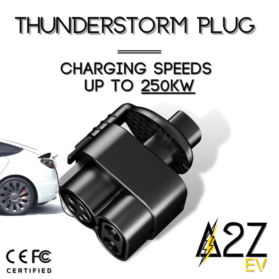 A2ZEV CCS Combo 1 (CCS1) To NACS (Tesla) Adapter - 250kW - CE & FCC CERTIFIED - A2Z Thunderstorm Plug - Fast Charge Adapter For Tesla Model S, 3, X & Y - Free Hard Case & Locking Pin